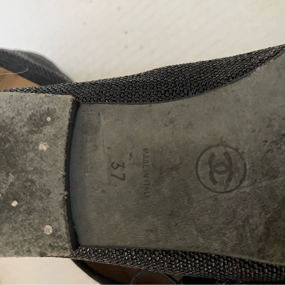 CHANEL black leather and woven ballet flats preowned great condition size 37 US7 - Picture 6 of 8